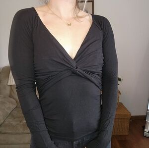 Cache Black Twist Front Reversible Long Sleeve Top Size XS